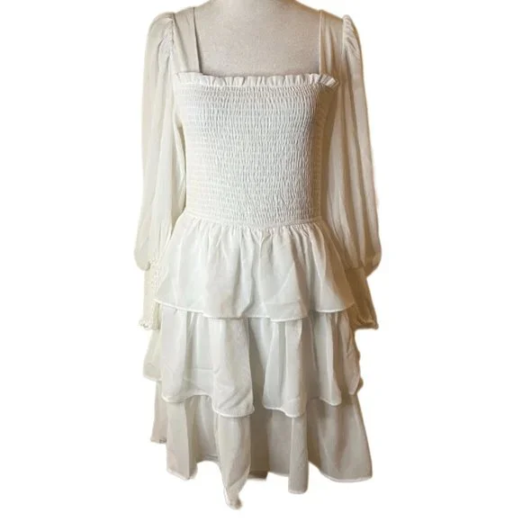 Byinns Square Neck Ruffle Dress Floral Print Tiered Tie Back Layered  Medium - Picture 5 of 12